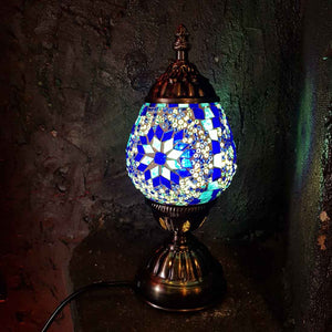Blue & White Turkish Style Mosaic Lamp (egg shaped approx. 26cm)