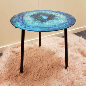 Blue Agate Look Glass Table (approx. 40x40x40cm)