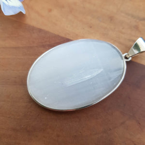 Selenite Oval Pendant (sterling silver)