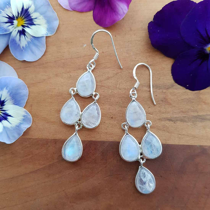 Moonstone Dangly Earrings set in Sterling Silver