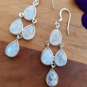 Moonstone Dangly Earrings set in Sterling Silver