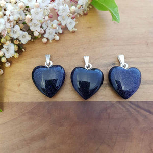 Blue Sandstone Heart Pendant (silver metal. 2cm man-made)