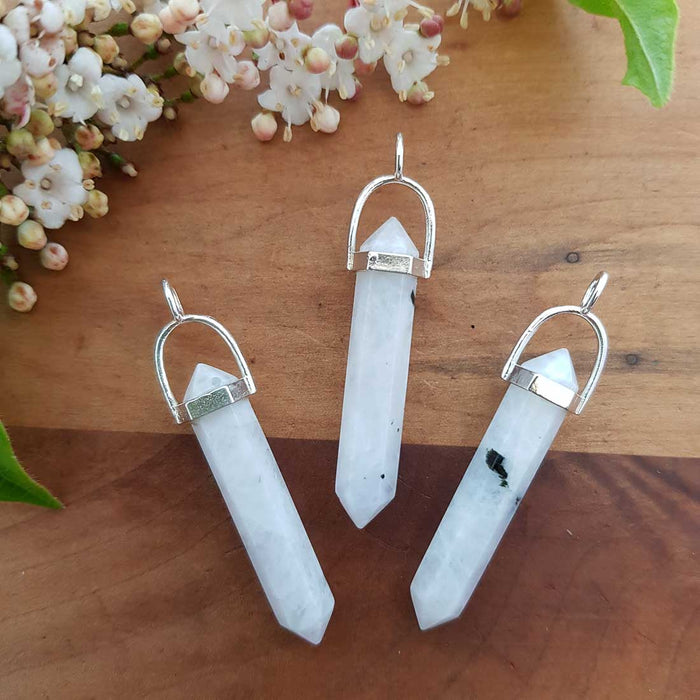 White Moonstone Point Pendant (assorted. silver metal)