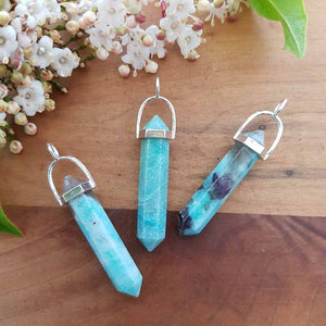 Amazonite Point Pendant (assorted. set in silver metal)