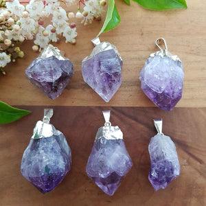 Amethyst Natural Point Pendant with Silver Metal Cap. (assorted)