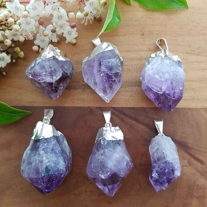 Amethyst Natural Point Pendant with Silver Metal Cap (assorted)