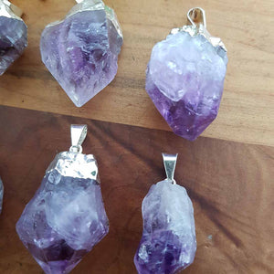 Amethyst Natural Point Pendant with Silver Metal Cap. (assorted)