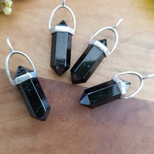 Black Tourmaline Point Pendant (small. assorted. sterling silver)