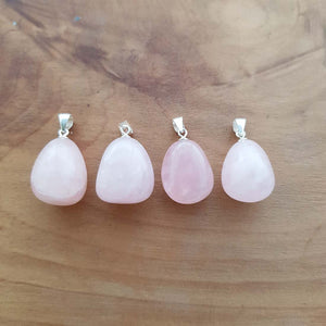 Rose Quartz Tumbled Pendant (smallish. assorted. sterling silver bale)