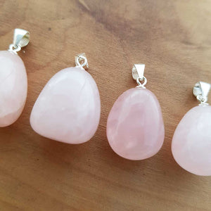 Rose Quartz Tumbled Pendant (smallish. assorted. sterling silver bale)