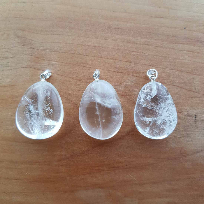 Clear Quartz Tumbled Pendant (assorted. sterling silver bale)