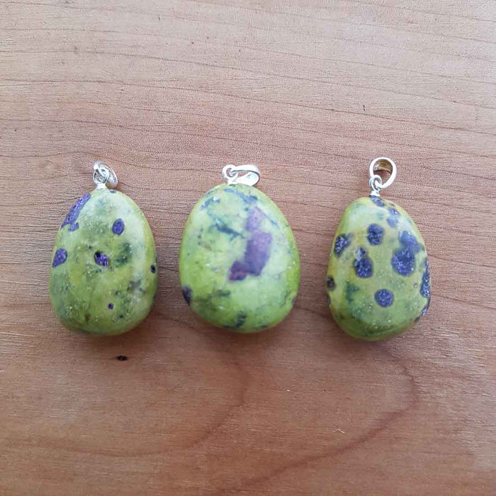 Atlantisite aka Stitchtite & Serpentine Tumbled Pendant (assorted. sterling silver bale)