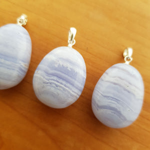 Blue Lace Agate Tumbled Pendant (assorted. sterling silver bale)