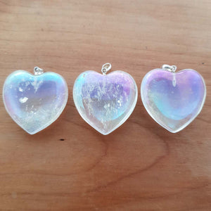 Angel Aura Quartz Heart Pendant (assorted. approx. 3cm. sterling silver bale)