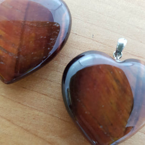 Red Tiger's Eye Heart Pendant (assorted. approx. 3cm. sterling silver bale)