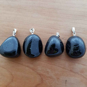 Black Tourmaline Tumbled Pendant (assorted. sterling silver bale)