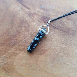 Snowflake Obsidian Point Pendant (small. sterling silver)