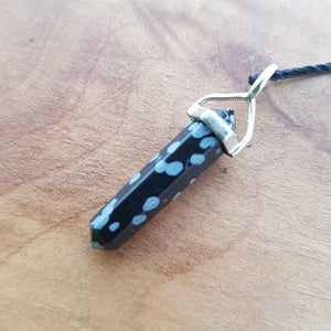 Snowflake Obsidian Point Pendant (small. sterling silver)