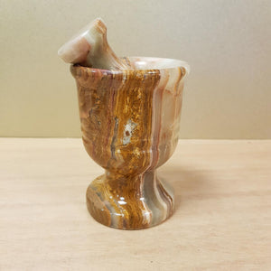 Marble Onyx aka Banded Calcite Mortar & Pestle (approx. 10x7x7cm)