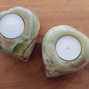 Marble Onyx aka Banded Calcite Heart T-Lite Candle Holder