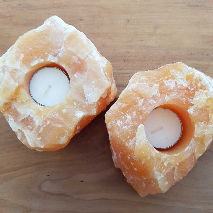 Orange Calcite Candle Holder (assorted. approx. 12x9x4cm)