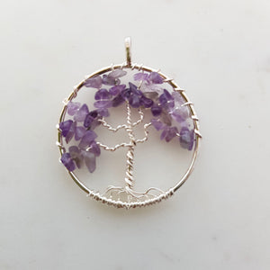 Amethyst Tree of Life Pendant (assorted. set in silver metal)