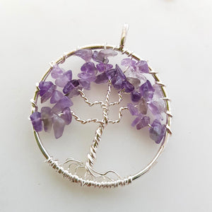 Amethyst Tree of Life Pendant (assorted. set in silver metal)