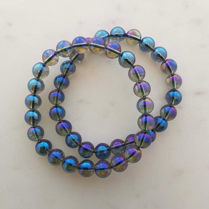 Rainbow Aura Quartz Bracelet (assorted. approx. 8mm round beads)