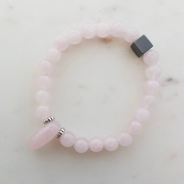 Rose Quartz & Hematite Bracelet (assorted. approx. 8mm round beads)