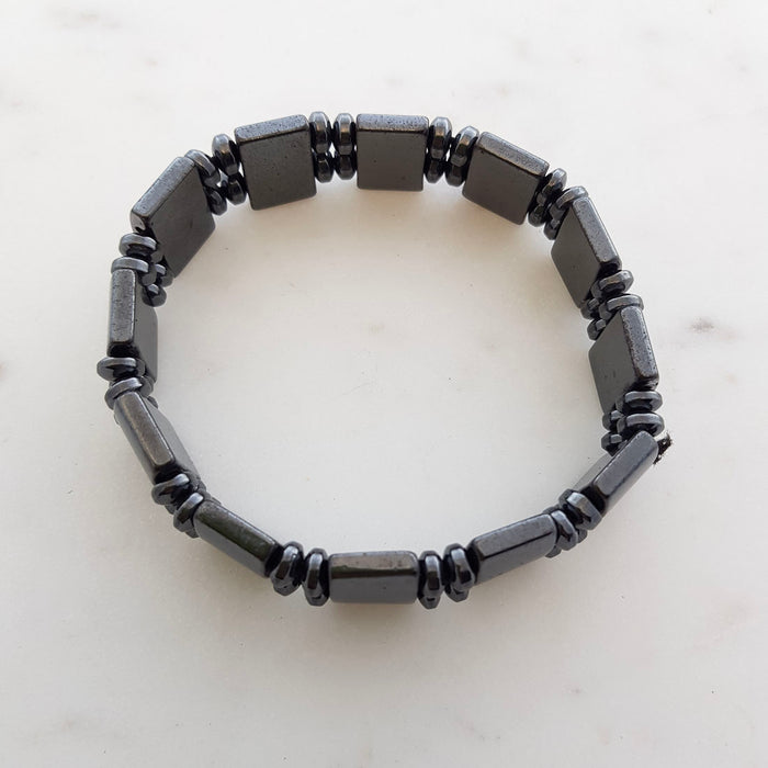 Magnetic Hematite Flat & Round Bead Bracelet (reconstituted)