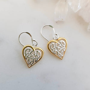 Celtic Knot Heart Earrings (sterling silver with yellow gold plating)