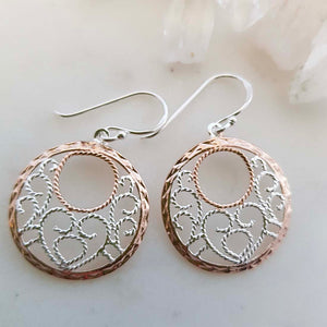 Celtic Design Filigree Earrings (sterling silver with rose gold plating)