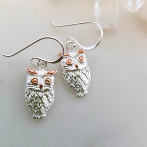 Owl Earrings (sterling silver with rose gold plating)