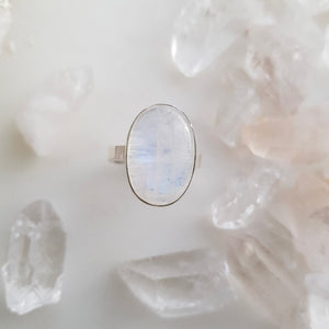 Rainbow Moonstone Ring (sterling silver)