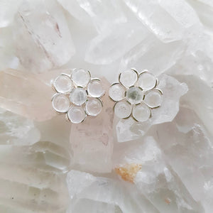 Rainbow Moonstone Flower Earrings (sterling silver)