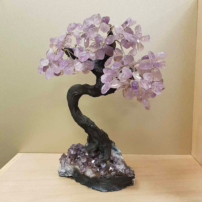 Amethyst Tree with Dark Trunk on Amethyst Cluster (approx. 34x25x19cm)