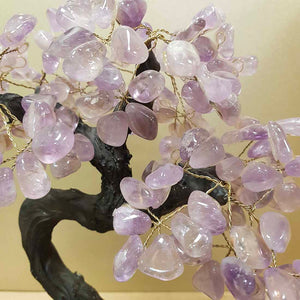 Amethyst Tree with Dark Trunk on Amethyst Cluster (approx. 34x25x19cm)