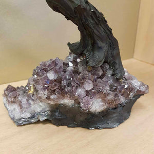 Amethyst Tree with Dark Trunk on Amethyst Cluster (approx. 34x25x19cm)