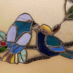 Smooching Lovebirds Leadlight Panel (approx. 32x36cm)