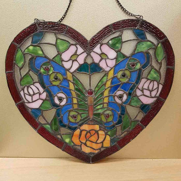Butterfly Heart Leadlight Panel (approx. 32x36cm)
