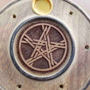 Pentacle Round Wooden Incense Holder (approx 10cm)