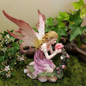 Pink Blossom Fairy Smelling the Roses (approx. 18x12.5x11cm)