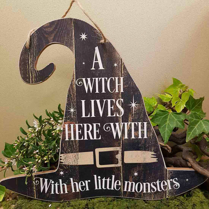 A Witch Lives Here Hat Sign (approx. 35x30cm)