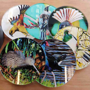 Aotearoa New Zealand Birds Glass Coasters (set of 6)