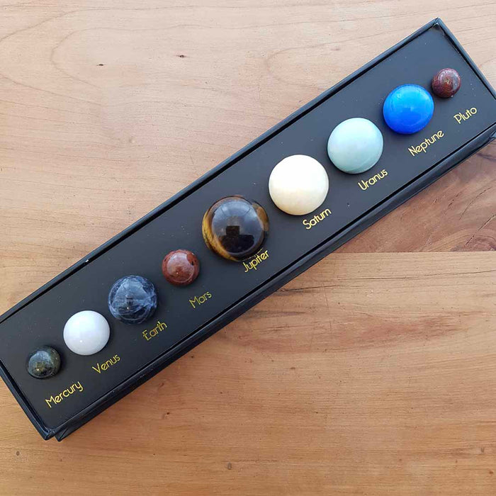 Planetary Gemstones Set in Relative Size (approx. 22x5.5x4cm boxed)