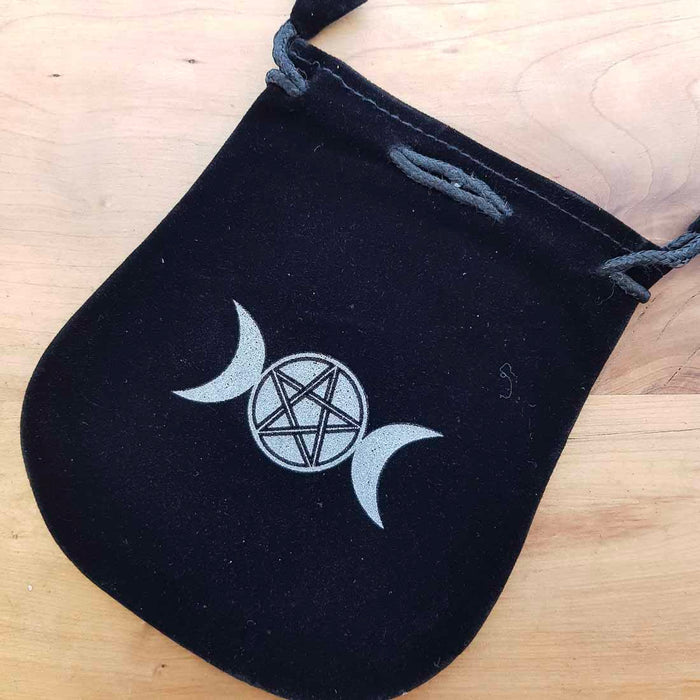 Triple Moon Velvet Bag with Drawstring (approx. 14x12cm)