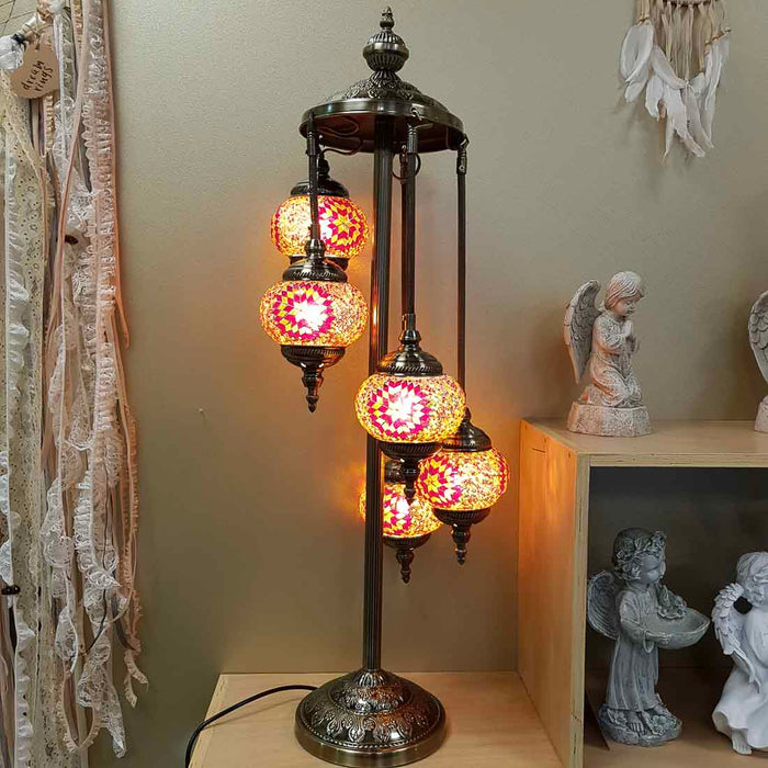 Orange Tones 5 Tier Turkish Style Mosaic Lamp (approx. 97cm)