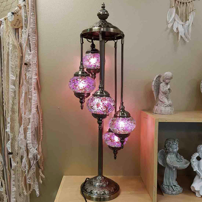 Pink 5 Tier Turkish Style Mosaic Lamp (approx. 97cm)