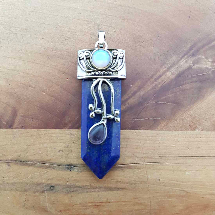 Lapis Pendant with Amethyst & Opalite Cabochons (assorted. set in silver metal)