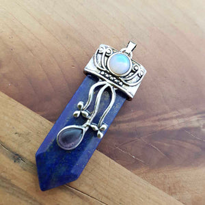 Lapis Pendant with Amethyst & Opalite Cabochons